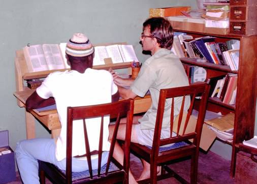 Philip works with Salifu on the new Testament 1978